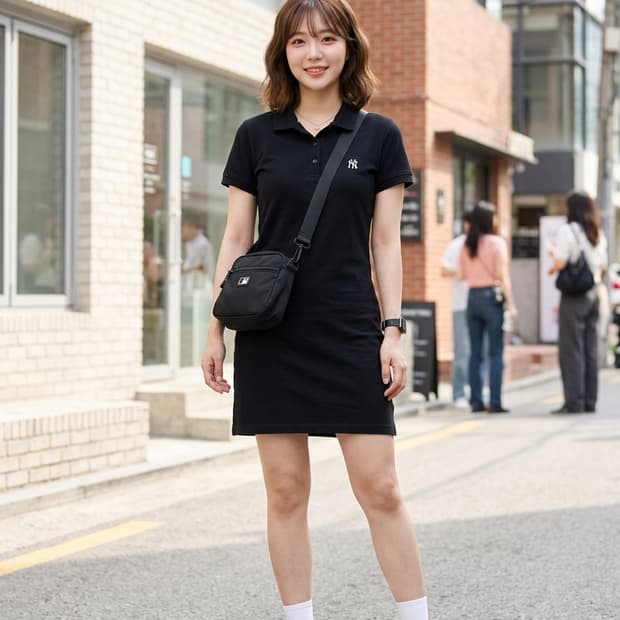 MLB 엠엘비 NY양키스 카라 반팔 원피스 블랙