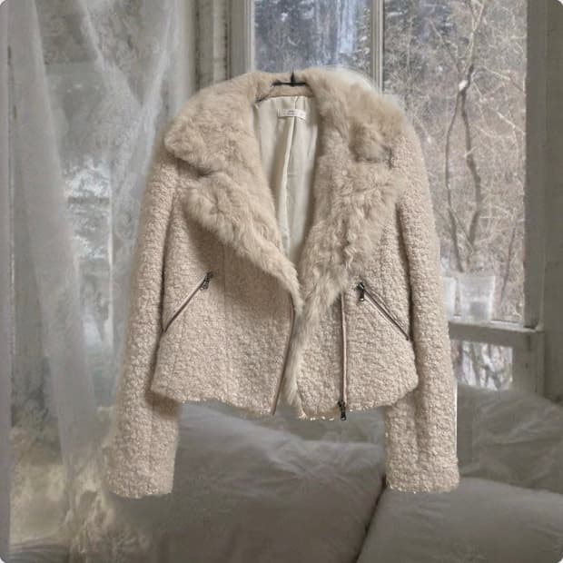 빈티지 아이보리 크롭 뽀글이 퍼 무스탕 자켓 아우터