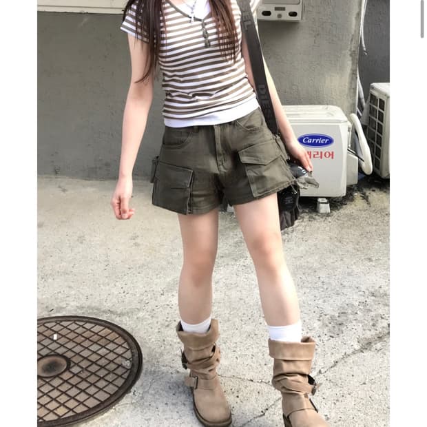 에이블리 히니츠키 히요 빈티지 카고 와이드 숏팬츠 지그재그빈티지무신사크림