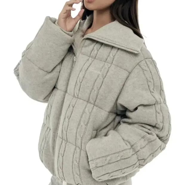 클리시어 케이블 니트 숏패딩 그레이 패딩