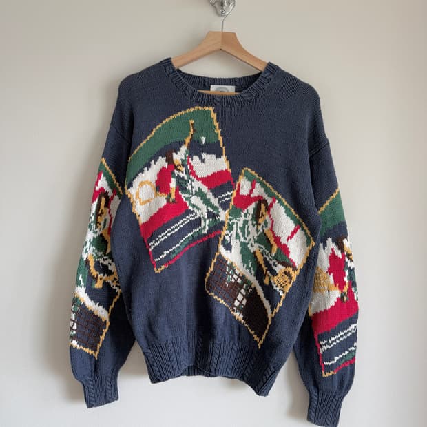 90's 제이프레스(J.PRESS) 핸드메이드 코튼 니트(반도 라이센스)