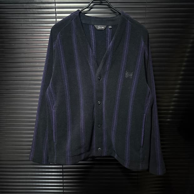 유니클로 니들스 후리스 플리스 가디건 콜라보 스트라이프 블랙 보라 M