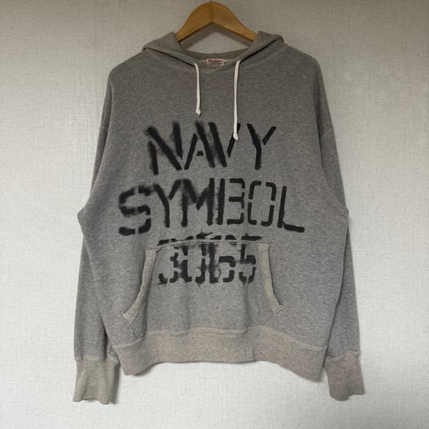 [44]웨어하우스 "NAVY SYMBOL" 브러쉬 페인팅 후드 티
