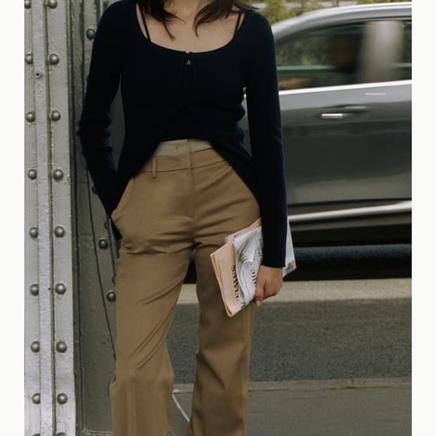 Avie muah 더블 웨이스트밴드 스트라이프 트라우저