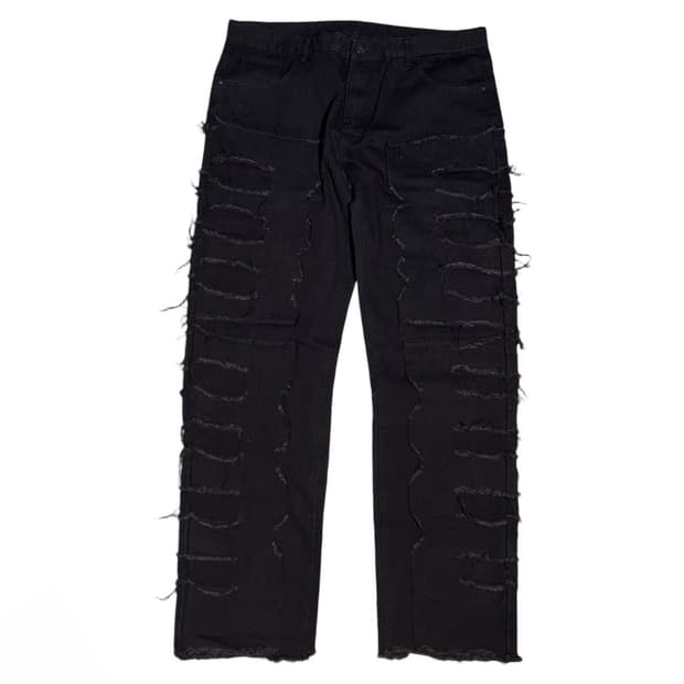 Black Crust Distressed Wide Denim