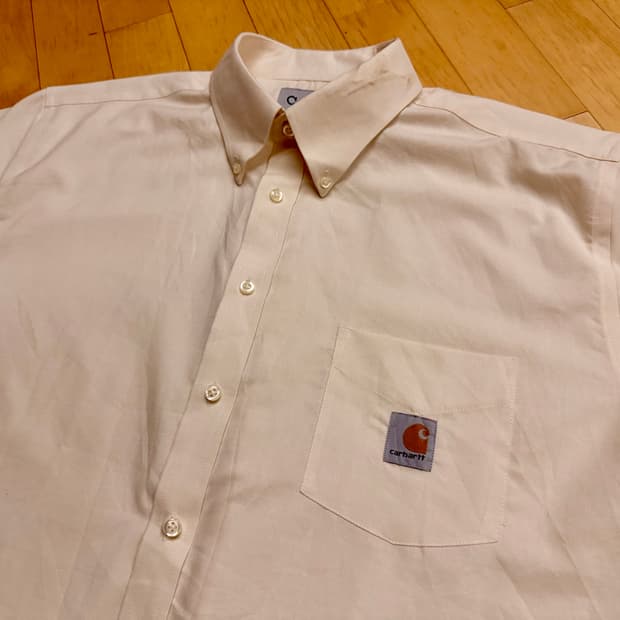 [칼하트] 스퀘어 로고 포켓 반팔 셔츠 크림색 (XL/오버핏)