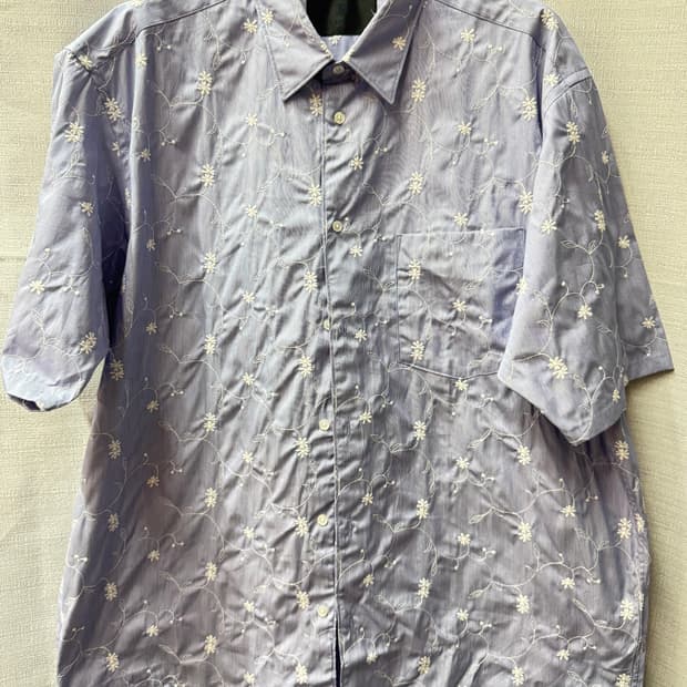 랑방 플라워 자수 반팔 셔츠 XL