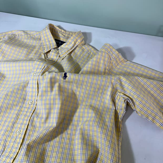 XL 폴로 랄프로렌 옐로우 오버핏 포니로고 체크 반팔셔츠