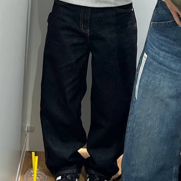 스웨이드 배기 데님 로우 인디고