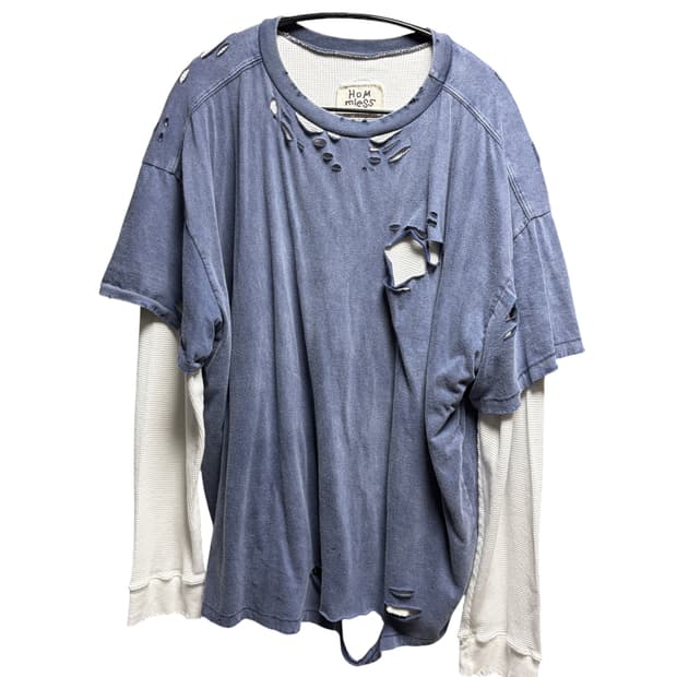 홈리스 빈티지 레이어드 와플 롱슬리브 워시드 블루  1