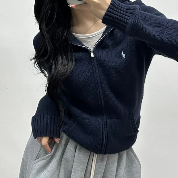 *최신형 폴로 랄프로렌 큐알택 네이비 걸즈 니트 집업 희귀져지(L)