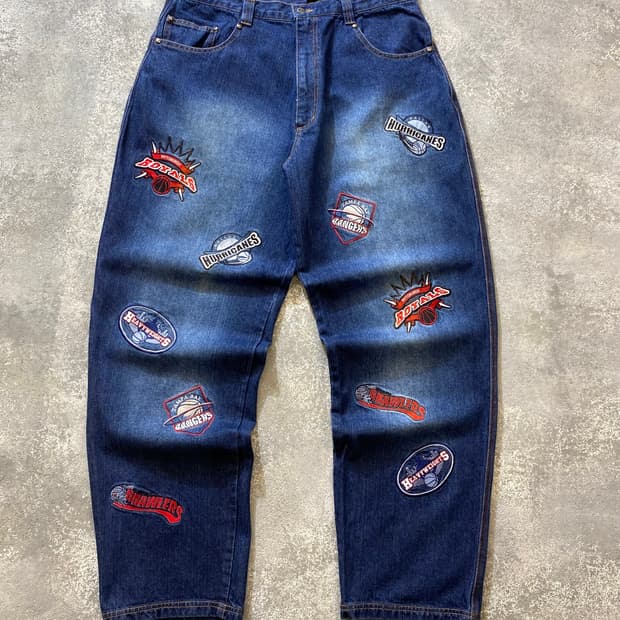 [36] 90-00s LEAK GEAR NBA 자수 루즈핏 데님팬츠