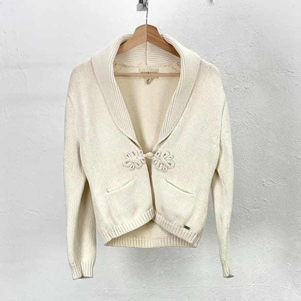 데님 앤 서플라이 랄프 로렌 아이보리 코튼 크로피 카라 가디건