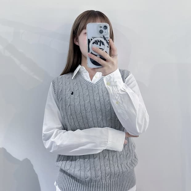 폴로랄프로렌 네이비포니 그레이 케이블 니트조끼