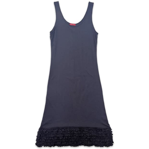 빈티지 네이비 프릴 레이어드 미디 원피스