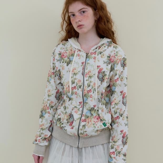 노컨텐츠 flower lace zip up ivory