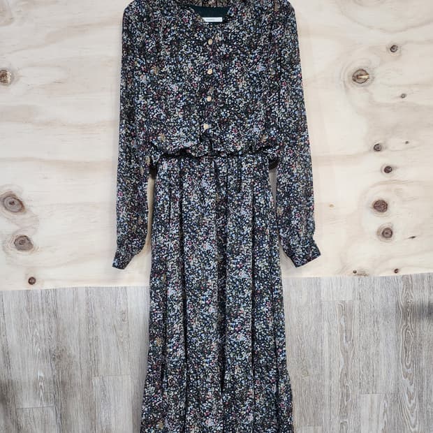 1072) 잔꽃무늬 쉬폰 롱 원피스