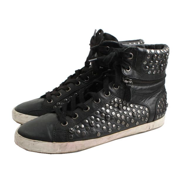 아쉬 Ash 블랙 스컬스터드 레더 하이탑 스니커즈 44