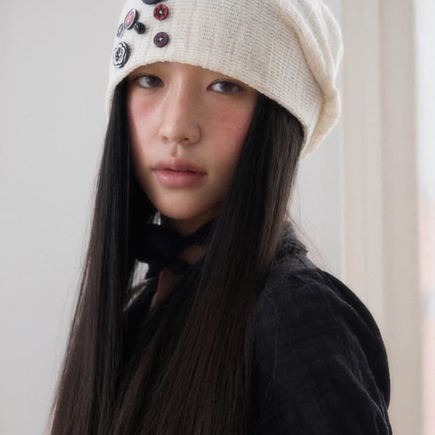 SIO 시오 버튼 포인트 비니 아이보리 