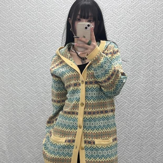 언더우드 코지 모리걸 에스닉 스프링 뜨개 후드 가디건 100 C10221