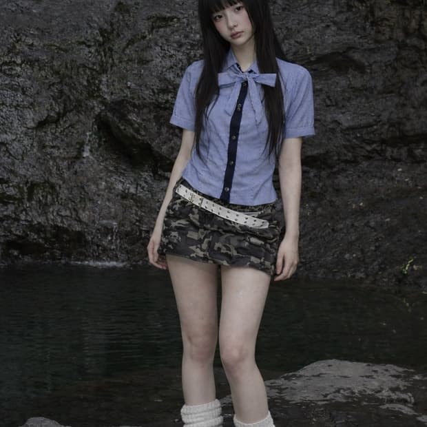 Stripe geek blue top