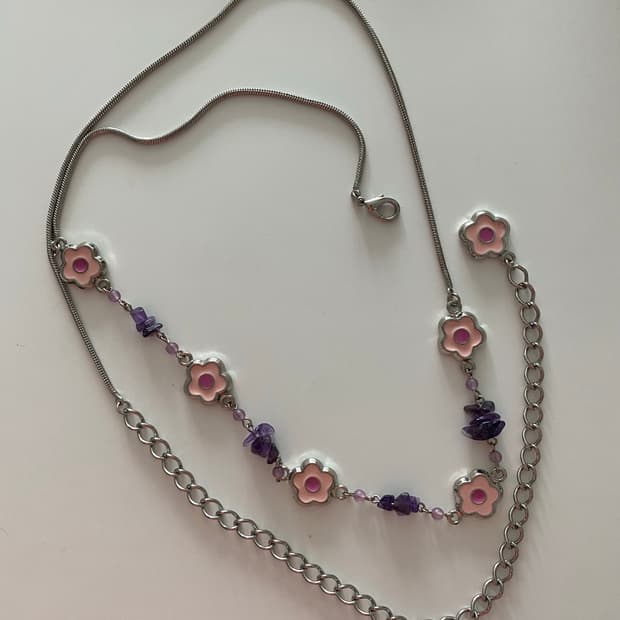 빈티지 플라워 보라원석 벨트 겸 목걸이 오리엔탈 페어리