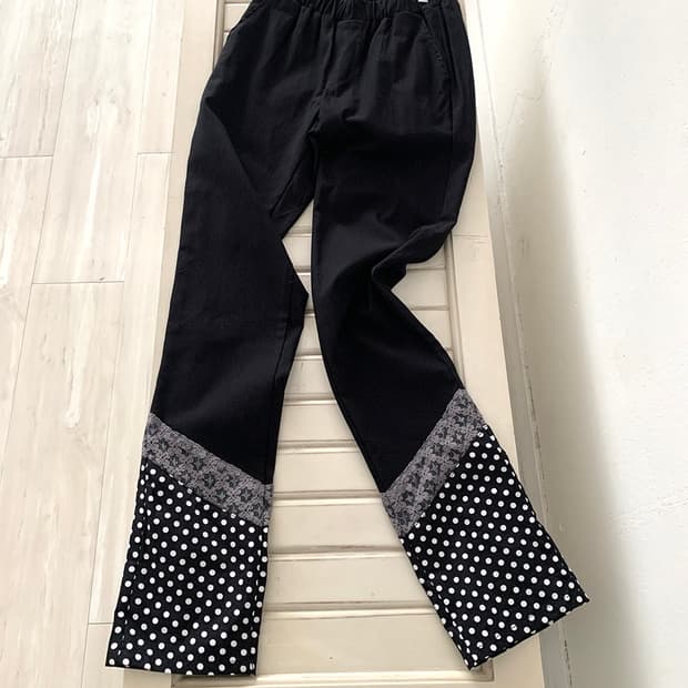 Black dot lace hem detail pants