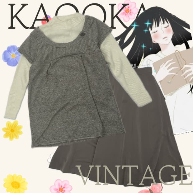 🤎사와코 레이어드 코디세트🤎 원피스 스커트 라떼갸루 그런지