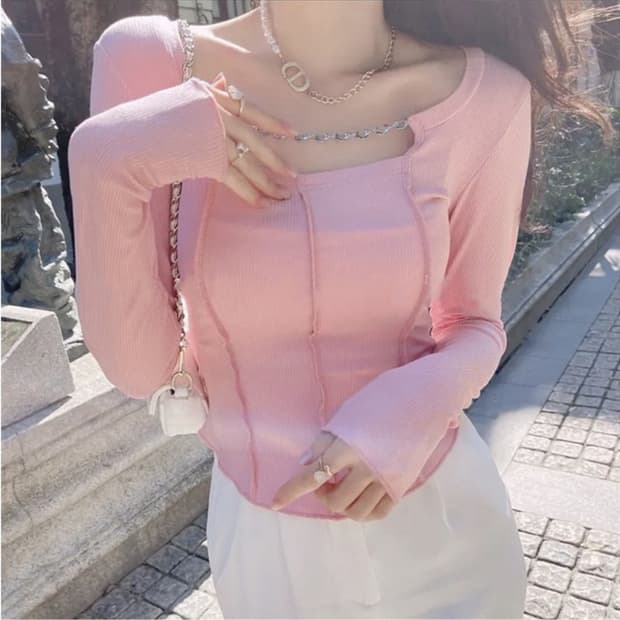 새옷)스퀘어넥 티셔츠 (체인탈착)