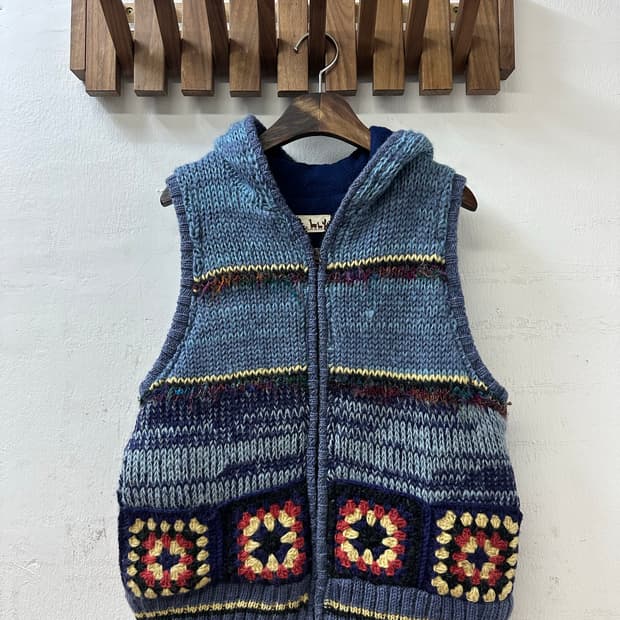 일본빈티지 TiTiCACA 티티카카 모티브 핸드메이드 후드 니트 베스트