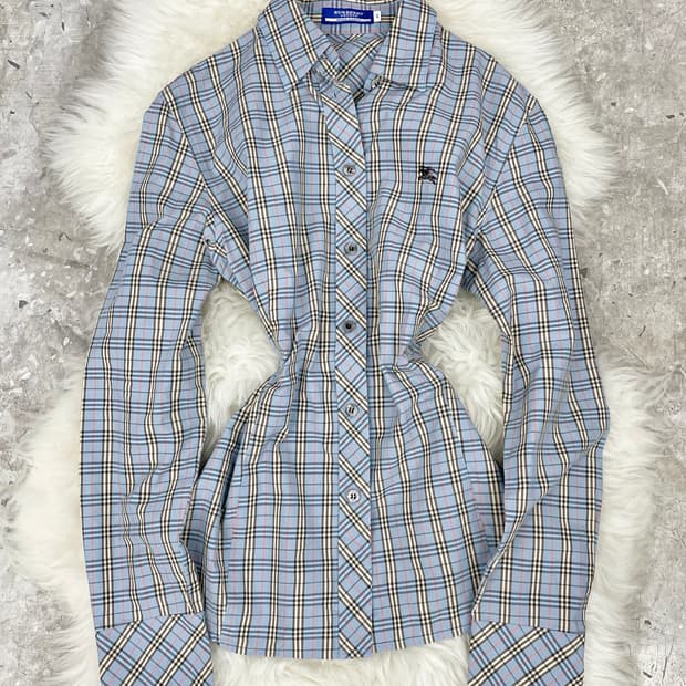 버버리 블루 노바체크 로고 셔츠