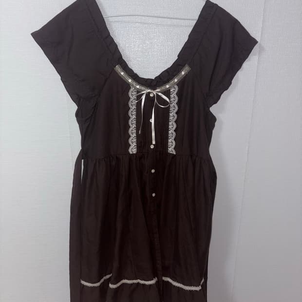 아일렛 리본 민소매 퍼프소매 오프숄더 원피스 히메갸루 갸루 지뢰계 양산형