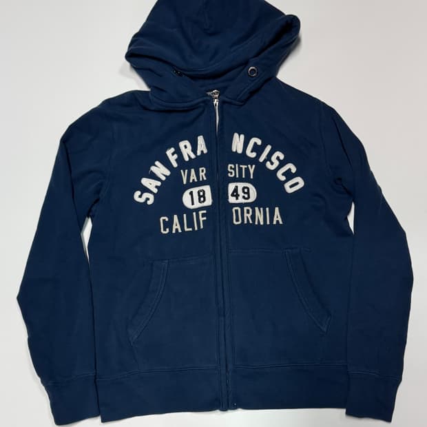 후아유 시그니처 스펠로고 빈티지 블루 기모 후드집업