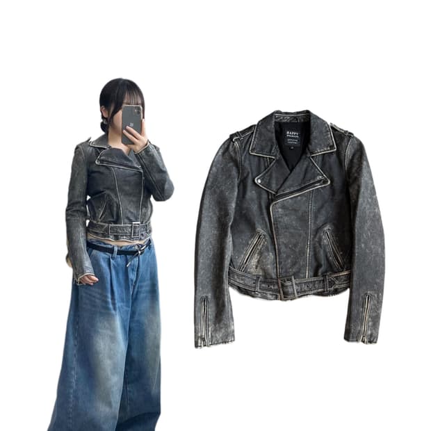 리얼레더 90s 사선 라이더 바이커 빈티지 가죽 자켓