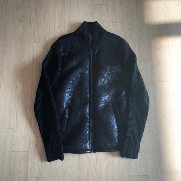 [L]아르마니 익스체인지 레더 니트 집업자켓