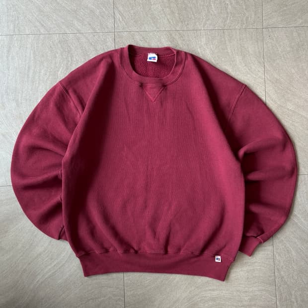90s 90년대 미국 생산 러셀 블랭크 버건디 스웻셔츠