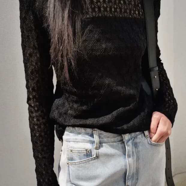 오르 레이스 시스루 블라우스