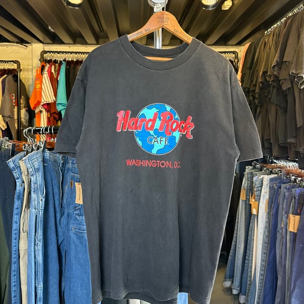 90s 하드락카페 페이드 프린팅 티셔츠 made in usa