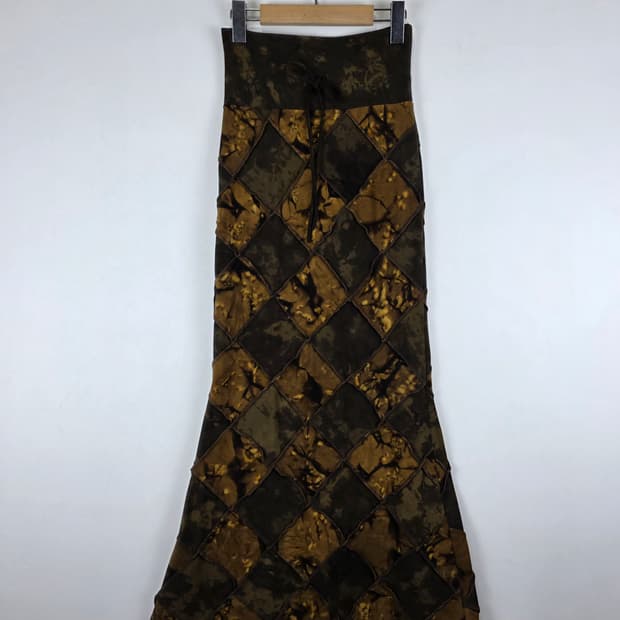 패치워크 브라운 패턴 롱스커트