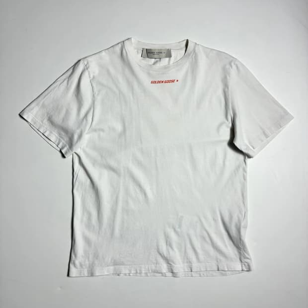 골든구스 레터링 프린팅 화이트 코튼 반팔 티셔츠 R3200