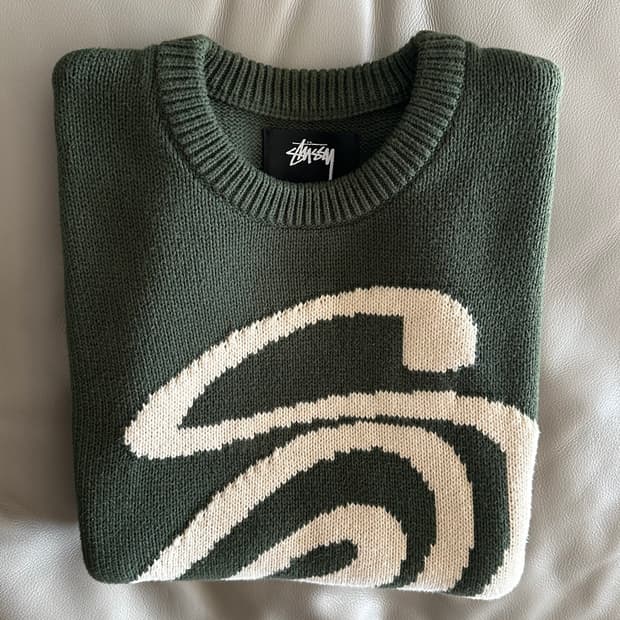 스투시 컬리 S 니트 스웨터 L 그린