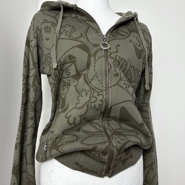 스투시 카키 올드 후드집업