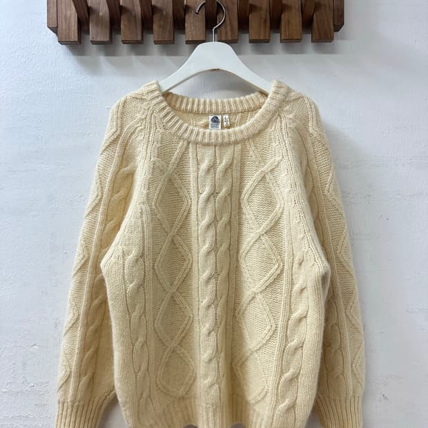 뉴 울 100% 아이보리 피셔맨 아란 케이블 니트 스웨터