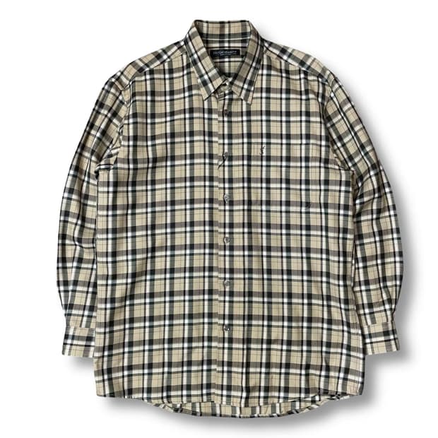 입생로랑 베이지 체크 원포켓 울 폴리 긴팔 셔츠 100