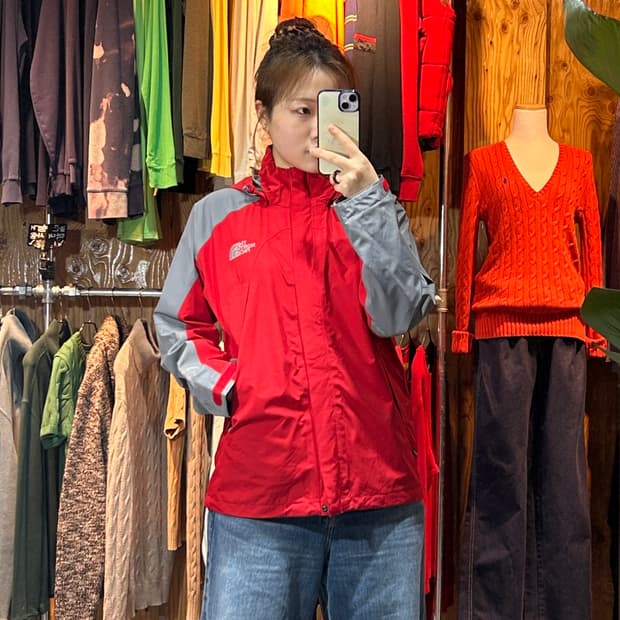 M 노스페이스 고어텍스 레드 배색 후드 바람막이