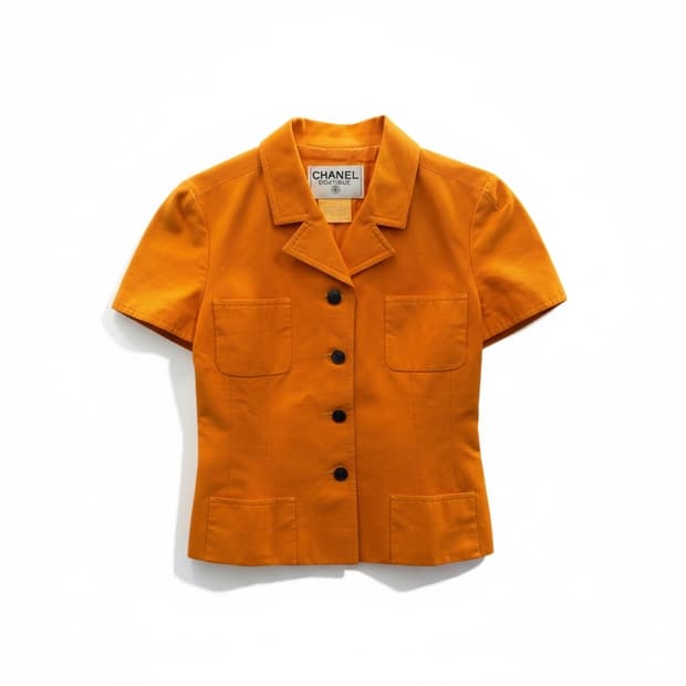 샤넬 정품 은장로고 오렌지 반팔 자켓 38