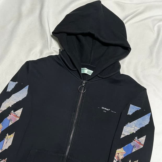 L 오프화이트 19S/S 유화 애로우 블랙 후드 집업