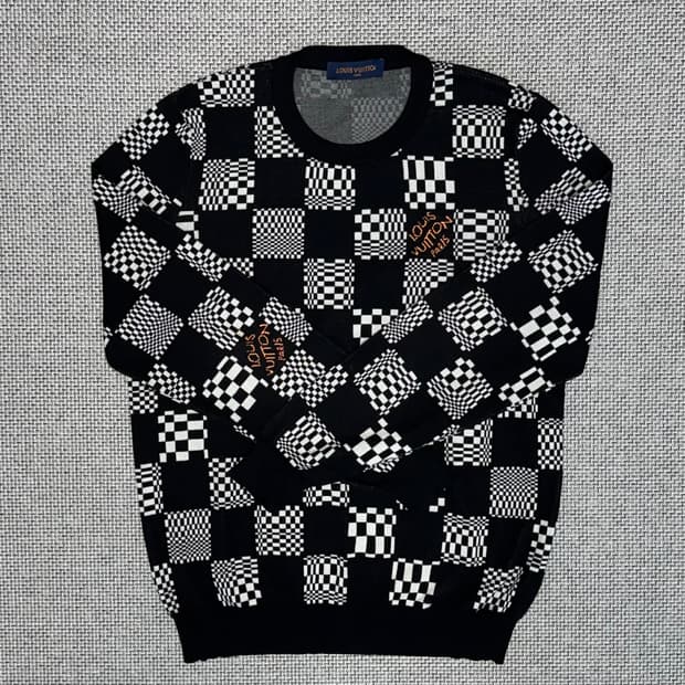 루이비통 다미에 크루넥 체크 니트