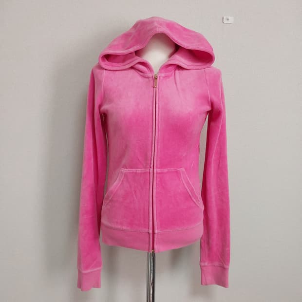 쥬시꾸뛰르 핑크 벨벳 후드 집업 y2k