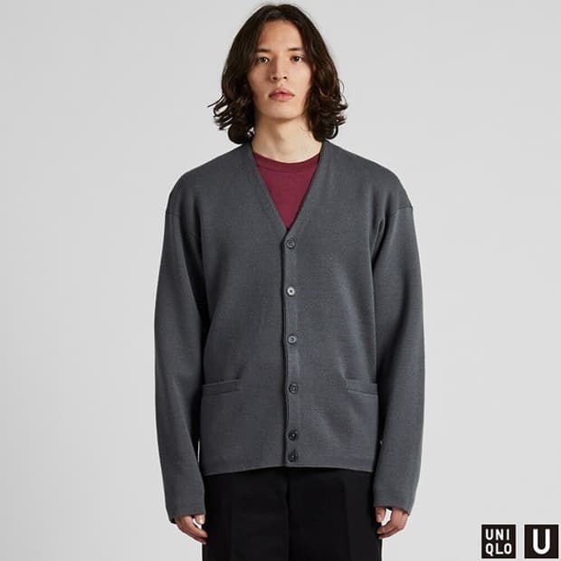 유니클로u 밀라노립 가디건 다크그레이 / L